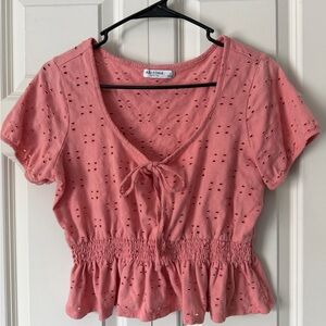 Arizona Jean Company Coral Eyelet Blouse
